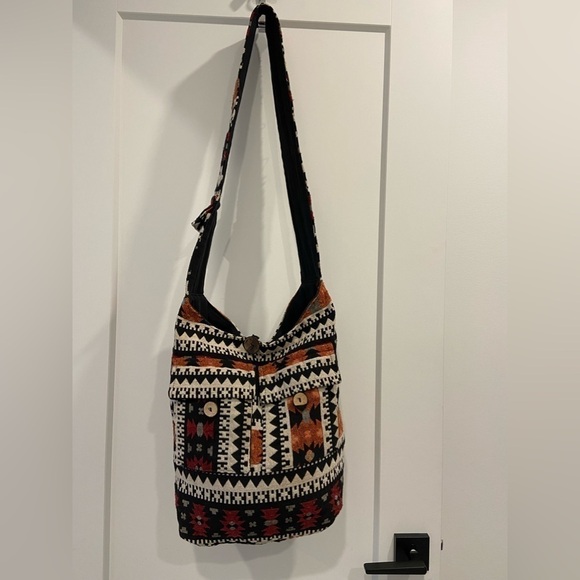 Boho Hippie Style Jacquard Zip Top Hobo Bag - Picture 3 of 11